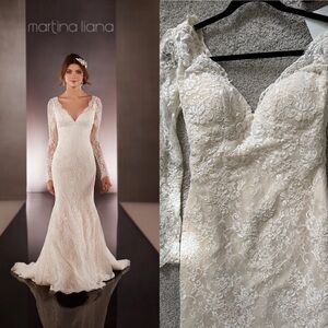 Martina Liana 651 Lace Silk Chiffon Trumpet Wedding Dress with Long Sleeves